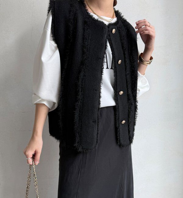  「【WEB限定】フリンジニットベスト」|カーディガン|