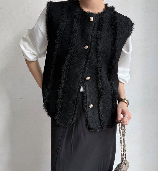 「【WEB限定】フリンジニットベスト」|カーディガン|