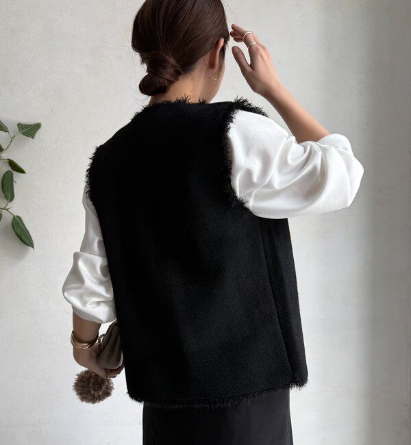  「【WEB限定】フリンジニットベスト」|カーディガン|