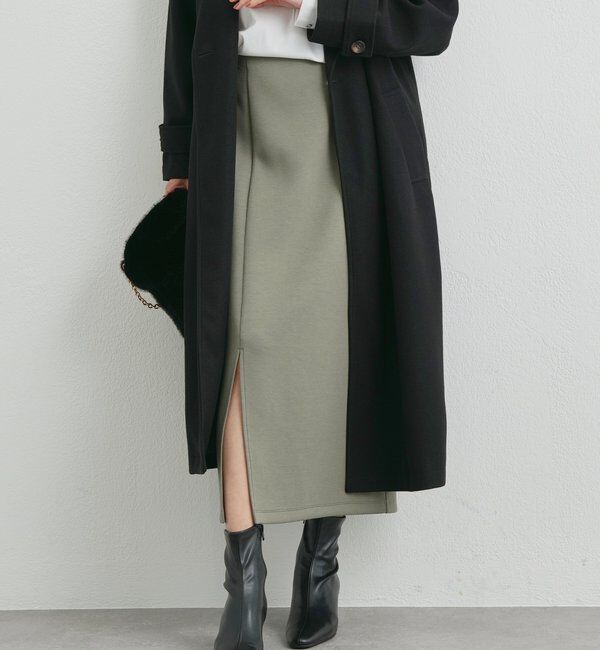  「《累計販売１万枚突破！・全骨格着やせ》スリットダンボールナロースカート」|スカート|カーキ