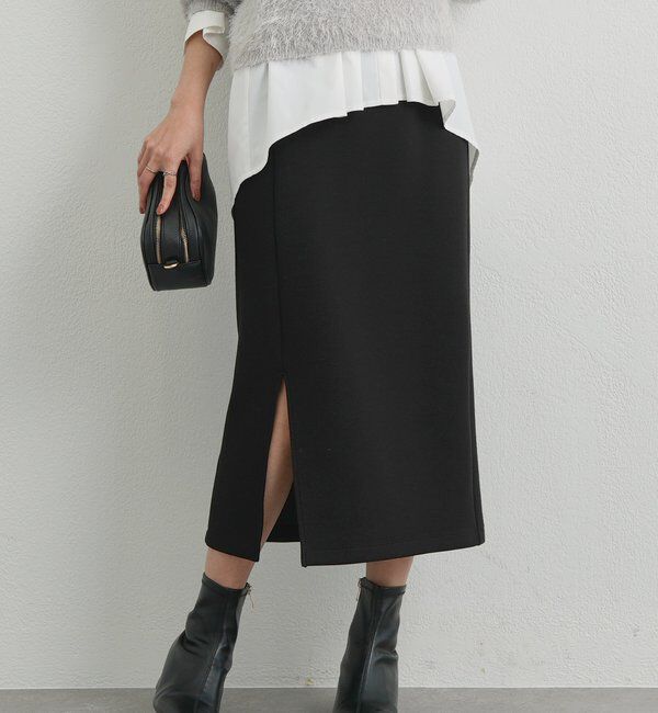  「《累計販売１万枚突破！・全骨格着やせ》スリットダンボールナロースカート」|スカート|ブラック