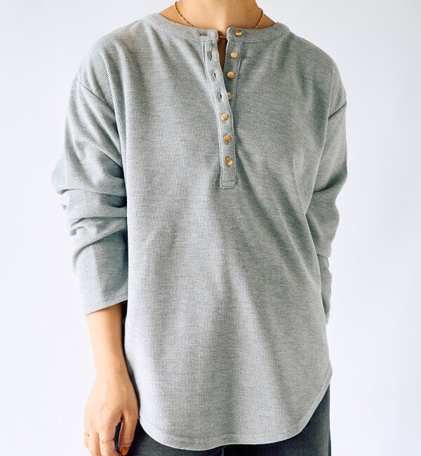  「《着回しに使いやすい》ワッフル２WAYプルオーバー」|Tシャツ・カットソー|ライトグレー