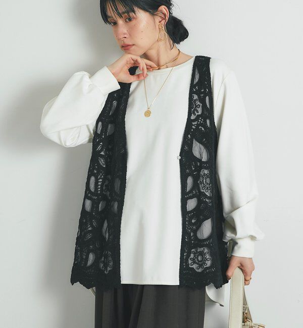  「《大人フェミニン》刺繍ラッセルレースジレ」|その他|ブラック