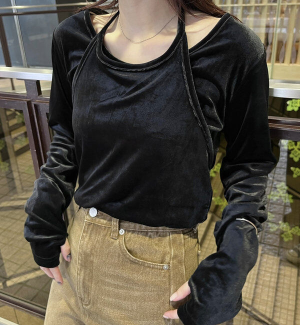  「[mline]ベロアレイヤードセット」|Tシャツ・カットソー|ブラック