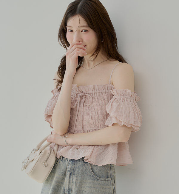  「【マルチウェイ】シャーリングリボンオフショルトップス」|シャツ・ブラウス|