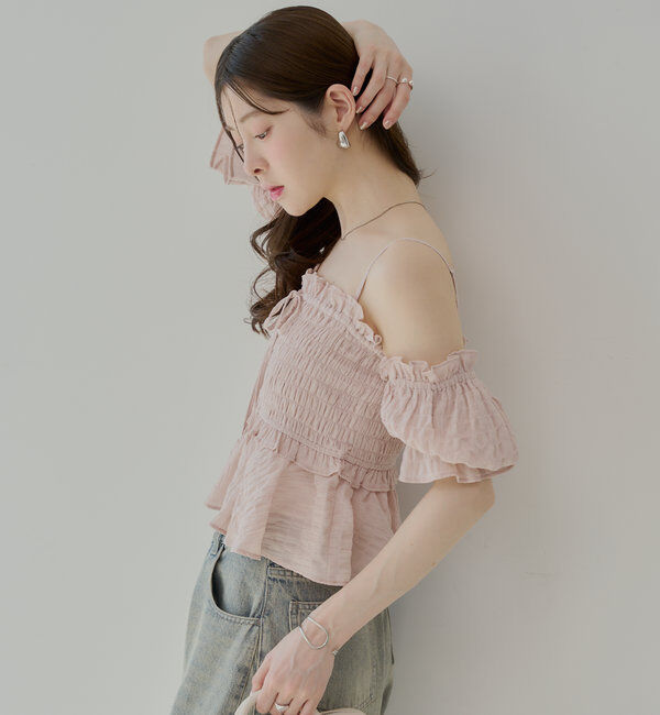  「【マルチウェイ】シャーリングリボンオフショルトップス」|シャツ・ブラウス|