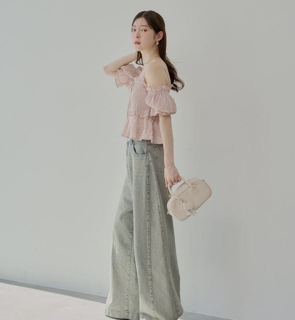  「【マルチウェイ】シャーリングリボンオフショルトップス」|シャツ・ブラウス|