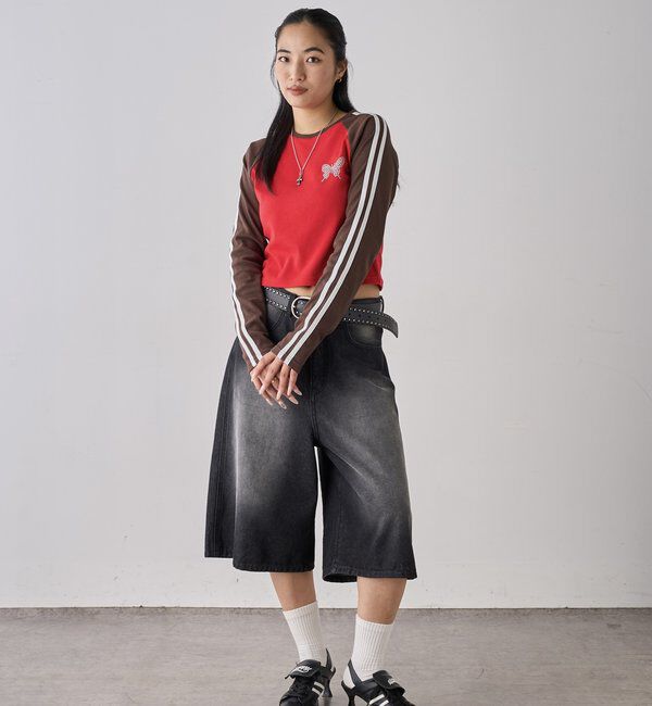  「【WEB限定】ラインストーンラグランバタフライトップス」|Tシャツ・カットソー|