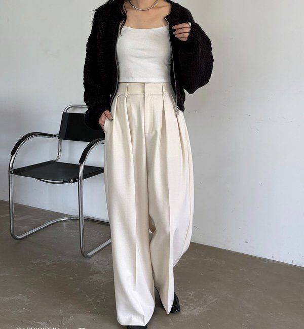  「【累計2万本突破！】【低身長・高身長サイズあり】2タックワイドパンツ」|チノ|