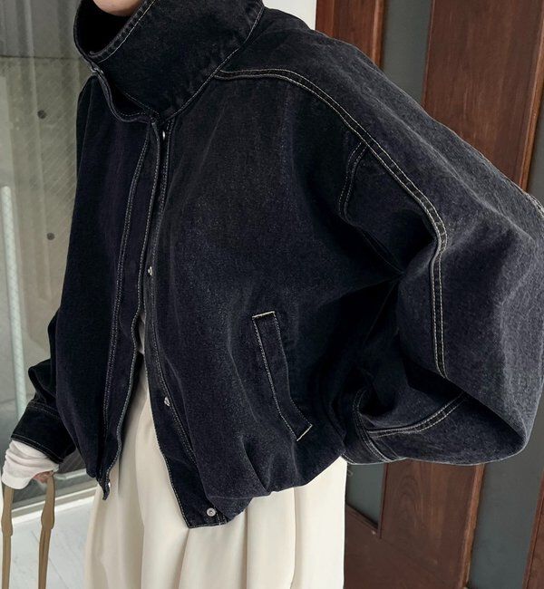  「【サイズ展開あり】ラウンドデニムブルゾン」|ブルゾン・スタジャン|