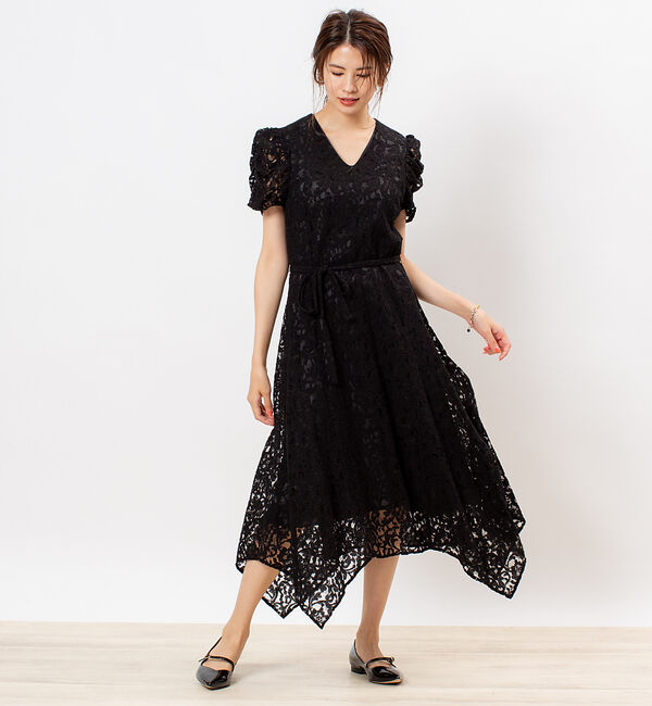 Rouge vif「【FLICKA】ジャガードレースフレアワンピース」|ワンピース|ブラック
