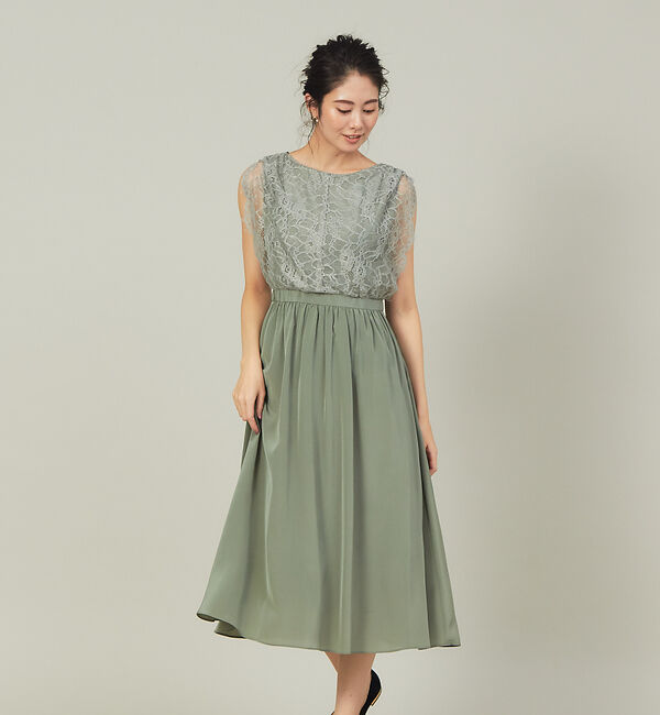 Rouge vif「レースコンビギャザーワンピース」|ワンピース|グリーン