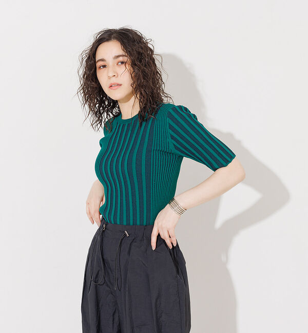 NOMINE「ミックスリブニットプルオーバー」|ニット・セーター|グリーン