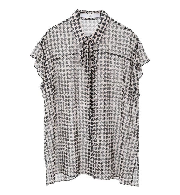 TIARA「サマークラシック千鳥プリントリボンタイシャツ（セットアップ可）」|シャツ・ブラウス|