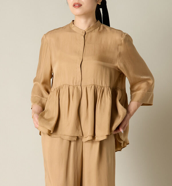 Liesse「ペプラムギャザーブラウス（セットアップ対応）」|シャツ・ブラウス|ベージュ