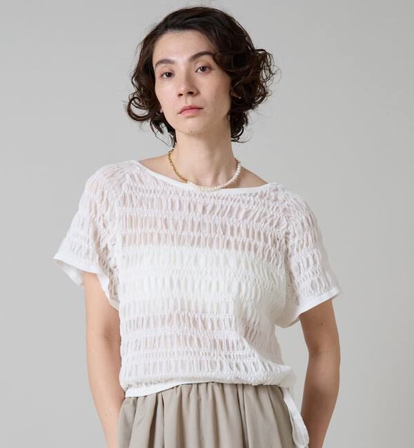 Liesse「シャーリングレースニット」|ニット・セーター|ホワイト