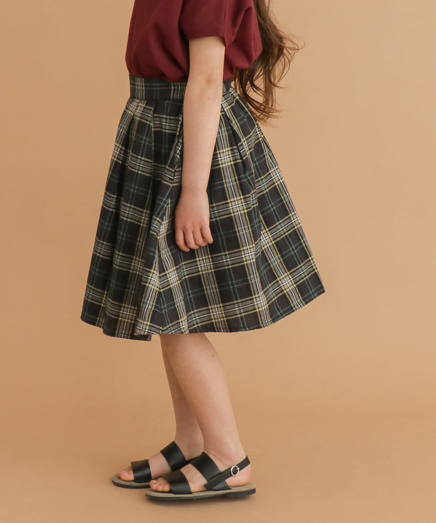 URBAN RESEARCH DOORS「FORK&SPOON　コットンリネンチェックスカート(KIDS)」|その他|ブラック