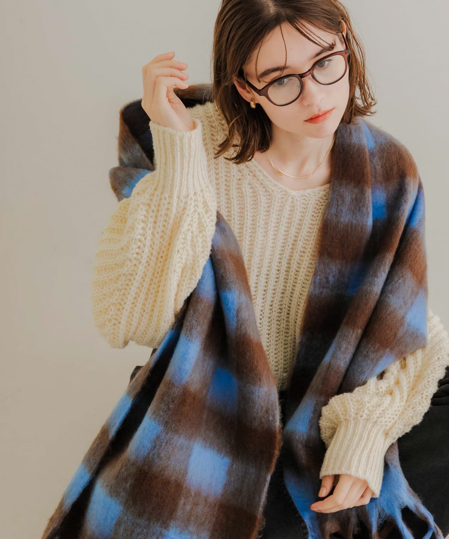 SMELLY「ブロックチェックボリュームマフラー」|マフラー|