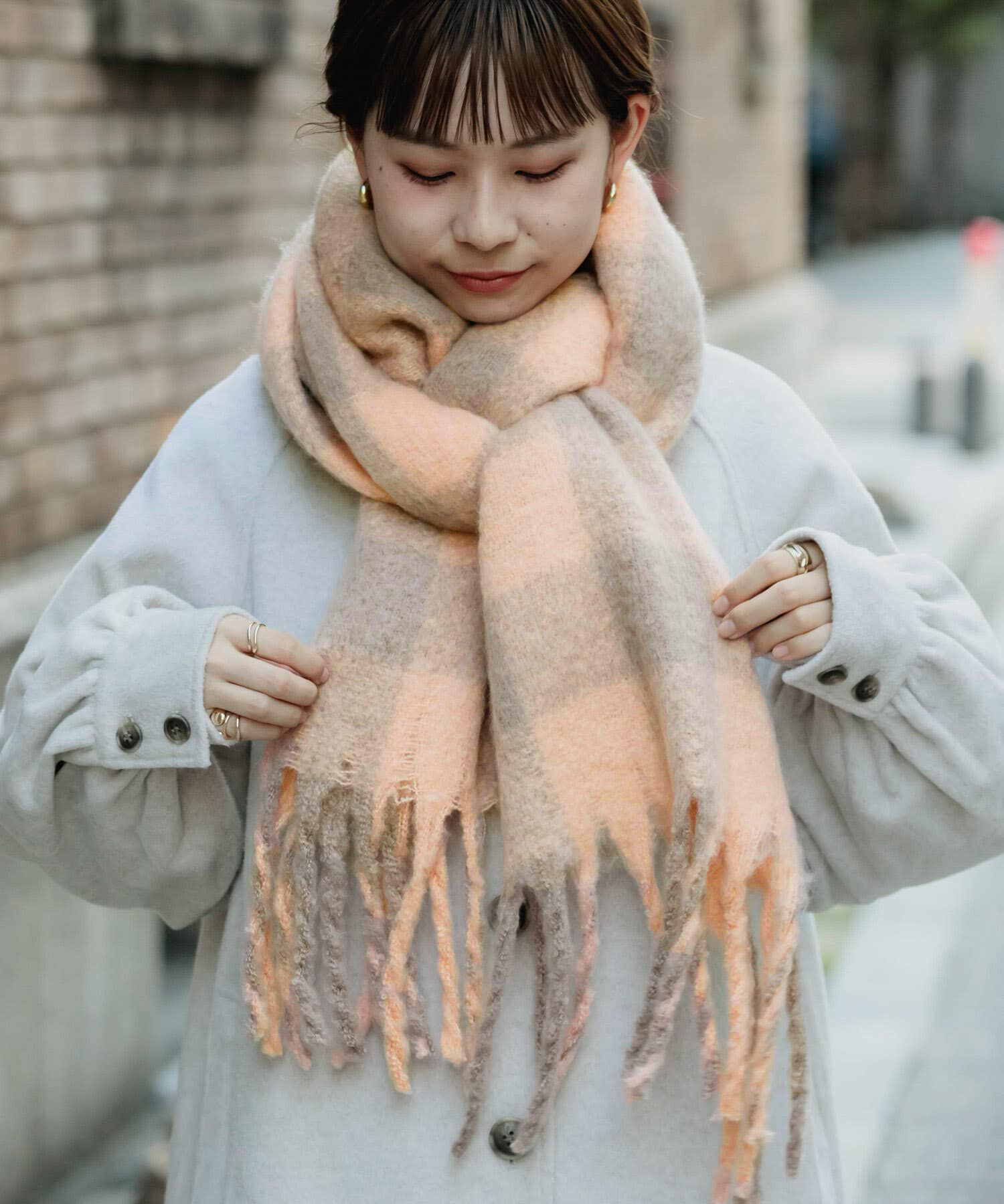 SMELLY「ブロックチェックボリュームマフラー」|マフラー|