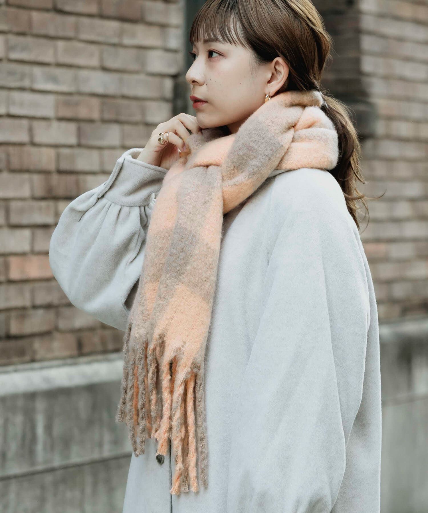 SMELLY「ブロックチェックボリュームマフラー」|マフラー|