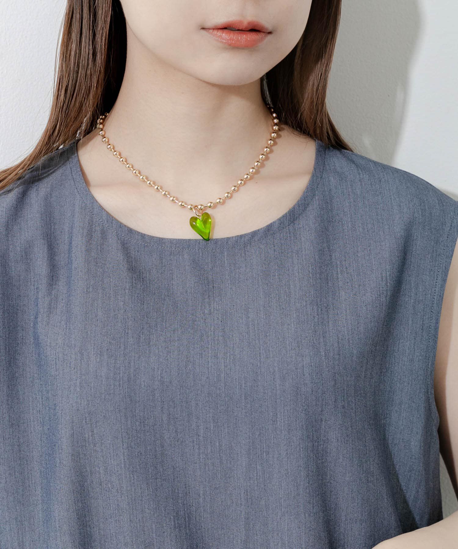 SMELLY「クリアハートボールチェーンネックレス」|ネックレス|