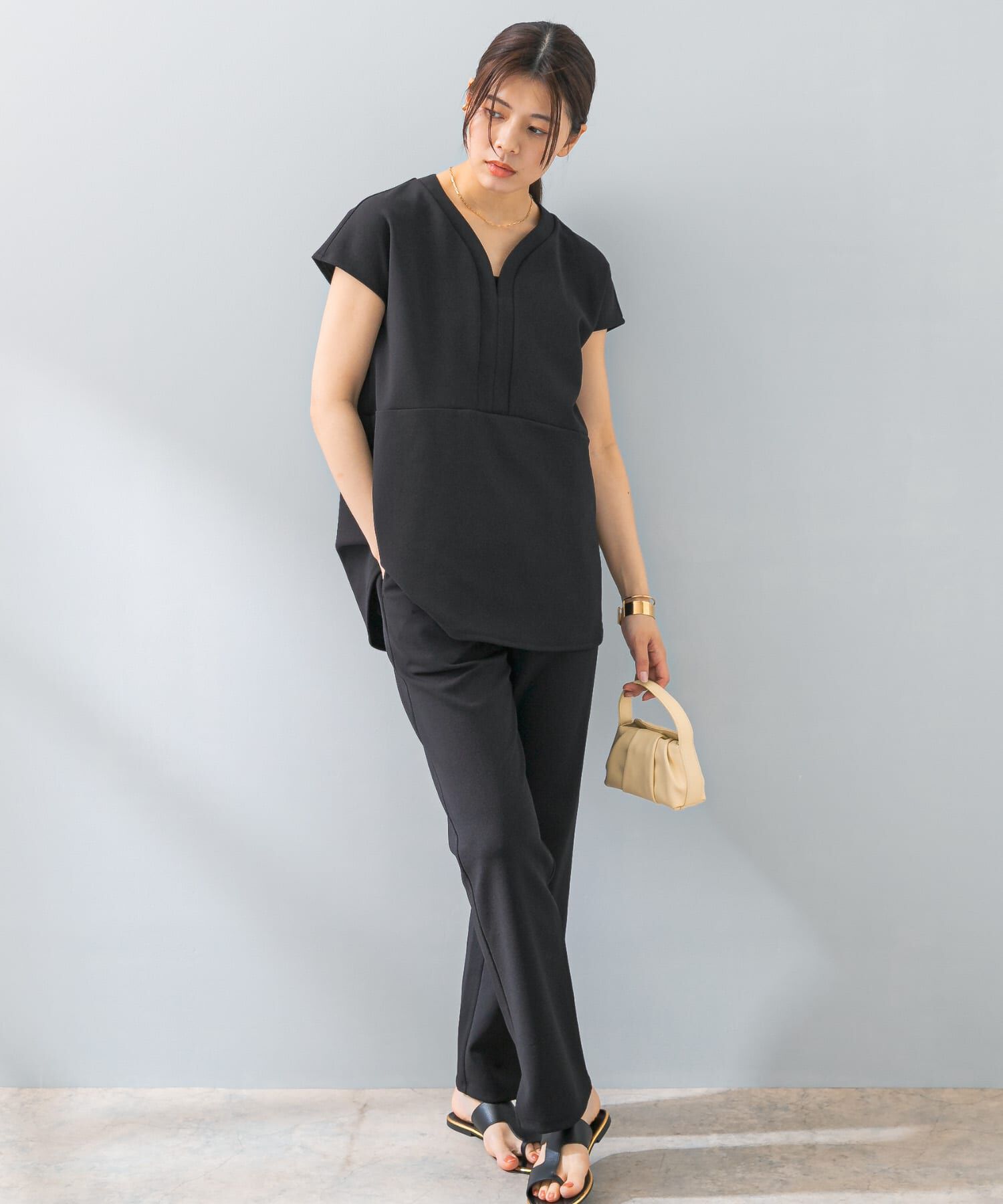 URBAN RESEARCH ROSSO「F by ROSSO　クールタッチペプラムプルオーバー+イージーパンツ」|その他|ブラック