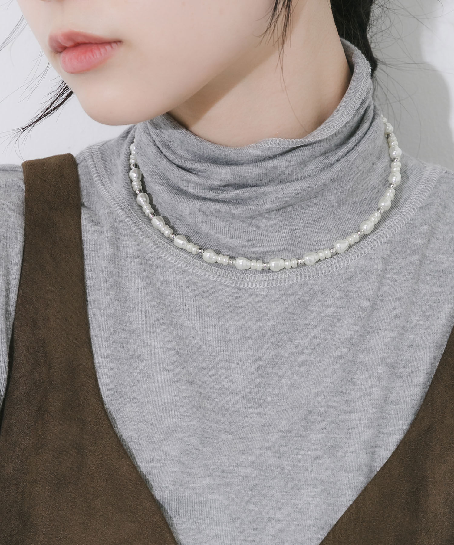 SMELLY「パールメタルビーズネックカフ」|ネックレス|