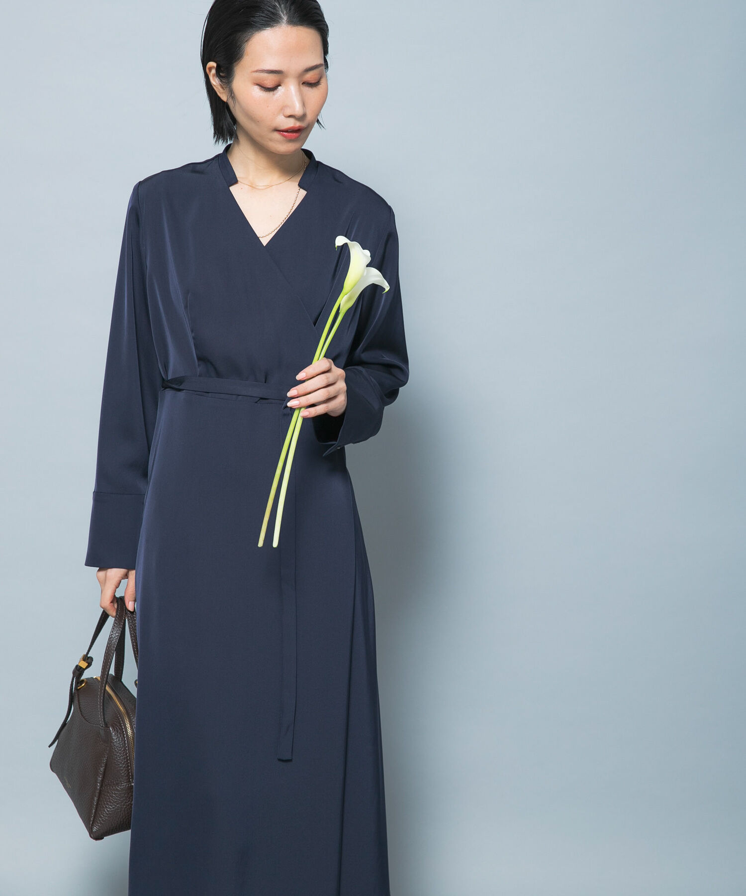 URBAN RESEARCH ROSSO「ベルト付カシュクールサテンワンピース」|ワンピース|ネイビー