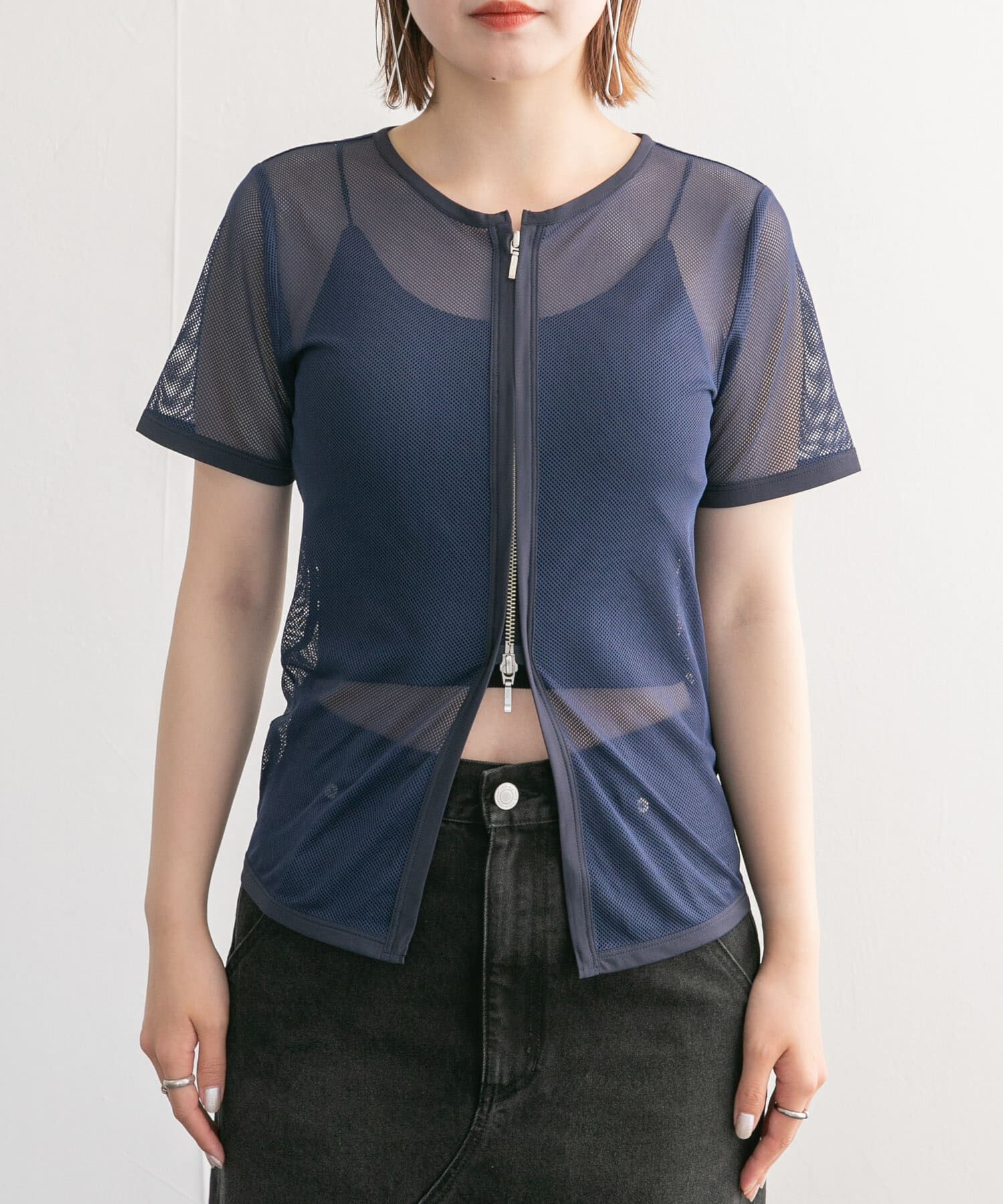  「メッシュZIPトップス」|Tシャツ・カットソー|