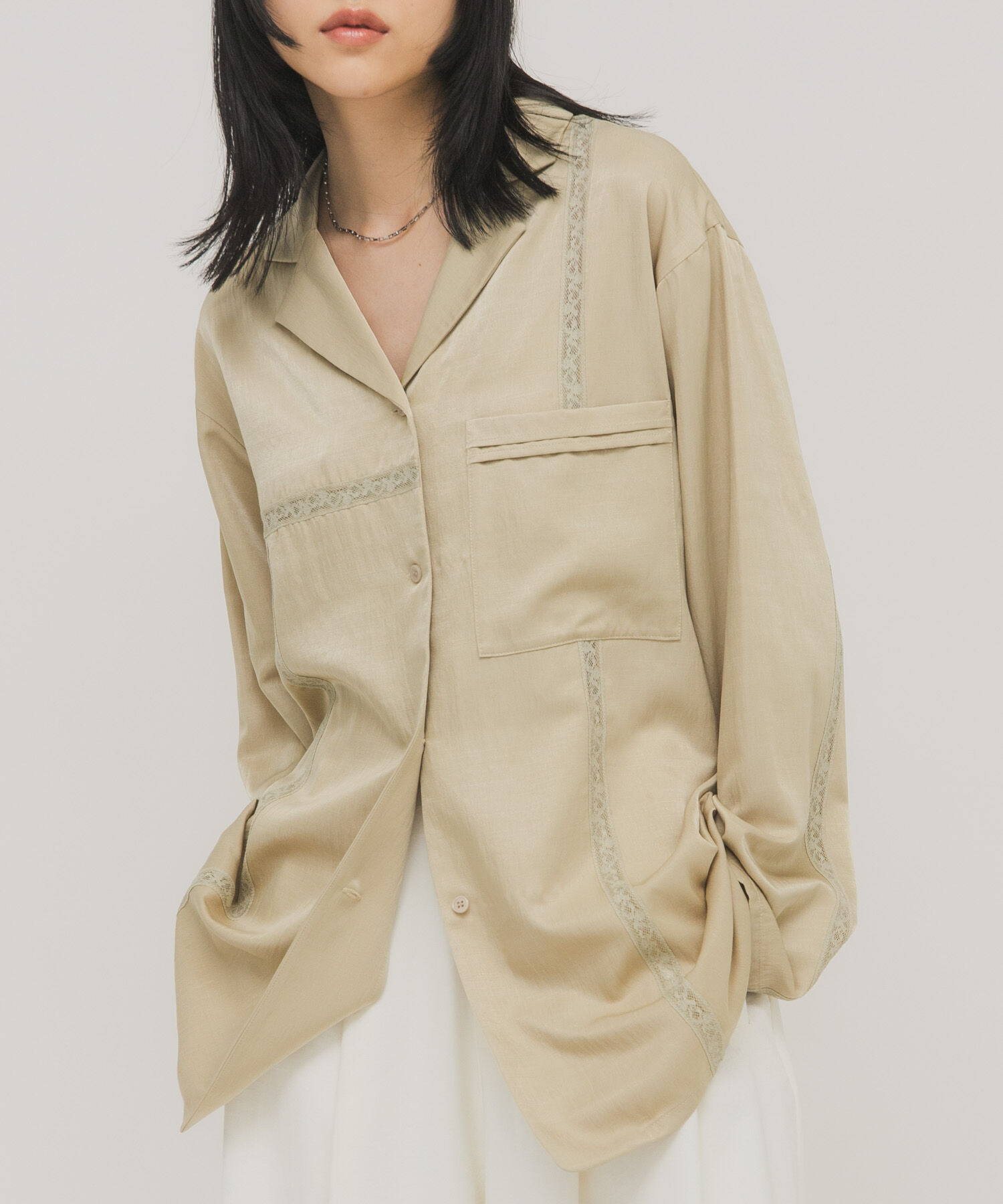  「ルーズサテンシャツ」|シャツ・ブラウス|ベージュ