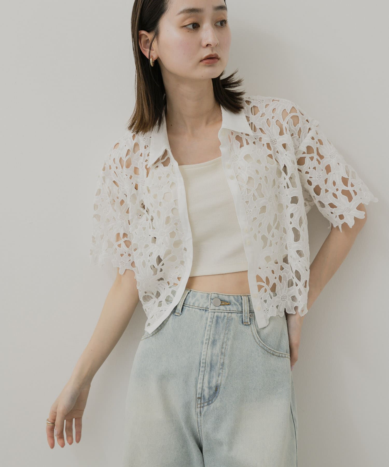 SENSE OF PLACE by URBAN RESEARCH「レースクロップドシャツ(半袖)」|シャツ・ブラウス|