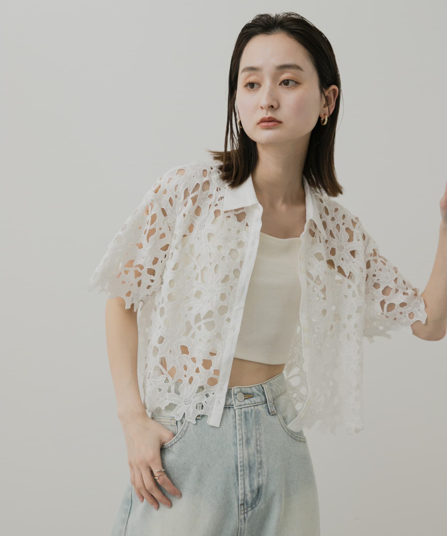 SENSE OF PLACE by URBAN RESEARCH「レースクロップドシャツ(半袖)」|シャツ・ブラウス|