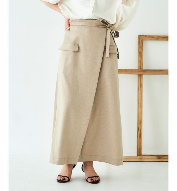 le.coeur blanc「《手洗い可能》ラップライクフレアスカート」|スカート|ベージュ