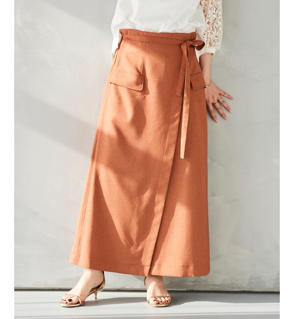 le.coeur blanc「《手洗い可能》ラップライクフレアスカート」|スカート|オレンジ