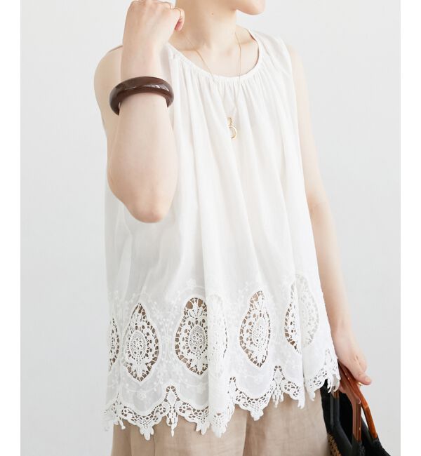  「Fanaka裾レースノースリーブ」|シャツ・ブラウス|オフ
