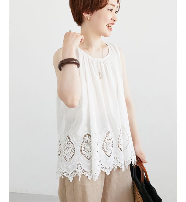  「Fanaka裾レースノースリーブ」|シャツ・ブラウス|