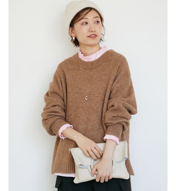  「《WEB限定アイテム》ワイドシルエットクルーネックプルオーバー」|ニット・セーター|ベージュ