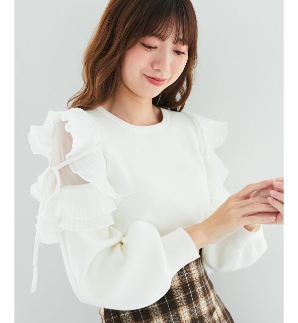 MAJESTICLEGON「プリーツフリルニット」|ニット・セーター|アイボリー