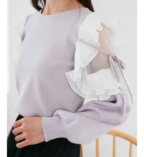 MAJESTICLEGON「プリーツフリルニット」|ニット・セーター|ラベンダー