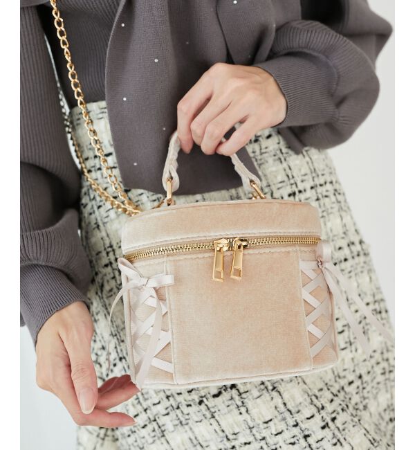 MAJESTICLEGON「レースアップベロアバニティバッグ」|ショルダー・メッセンジャー|