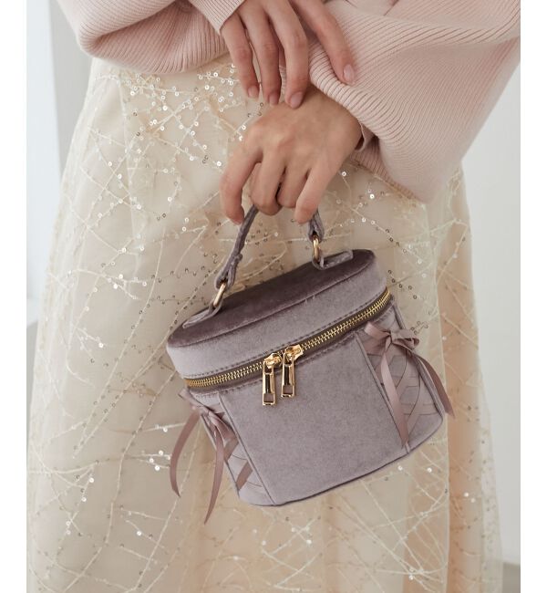 MAJESTICLEGON「レースアップベロアバニティバッグ」|ショルダー・メッセンジャー|モカ