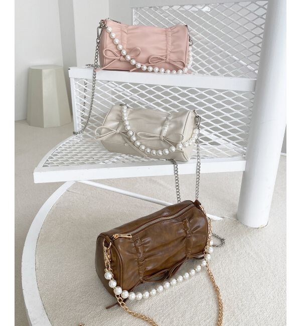 MAJESTICLEGON「パールチェーンセットWリボンバッグ」|ショルダー・メッセンジャー|