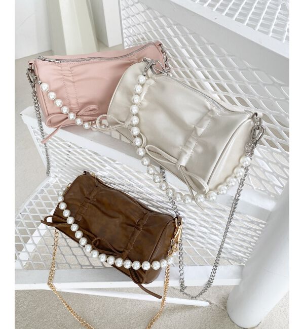 MAJESTICLEGON「パールチェーンセットWリボンバッグ」|ショルダー・メッセンジャー|