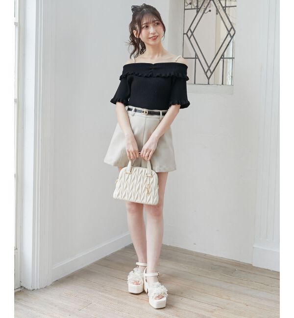  「パールチェーンオフショルフリルニット」|ニット・セーター|