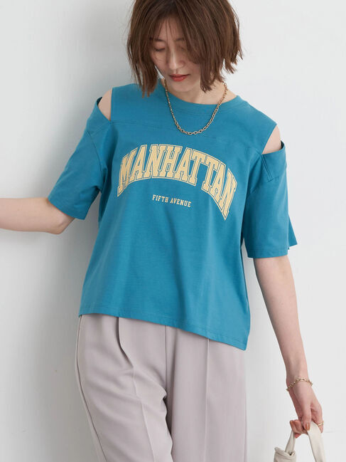 earth music&ecology「ショルダースリットショートTシャツ」|Tシャツ・カットソー|グリーン