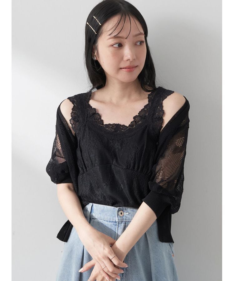 earth music&ecology「総レースキャミソール」|インナー|Black