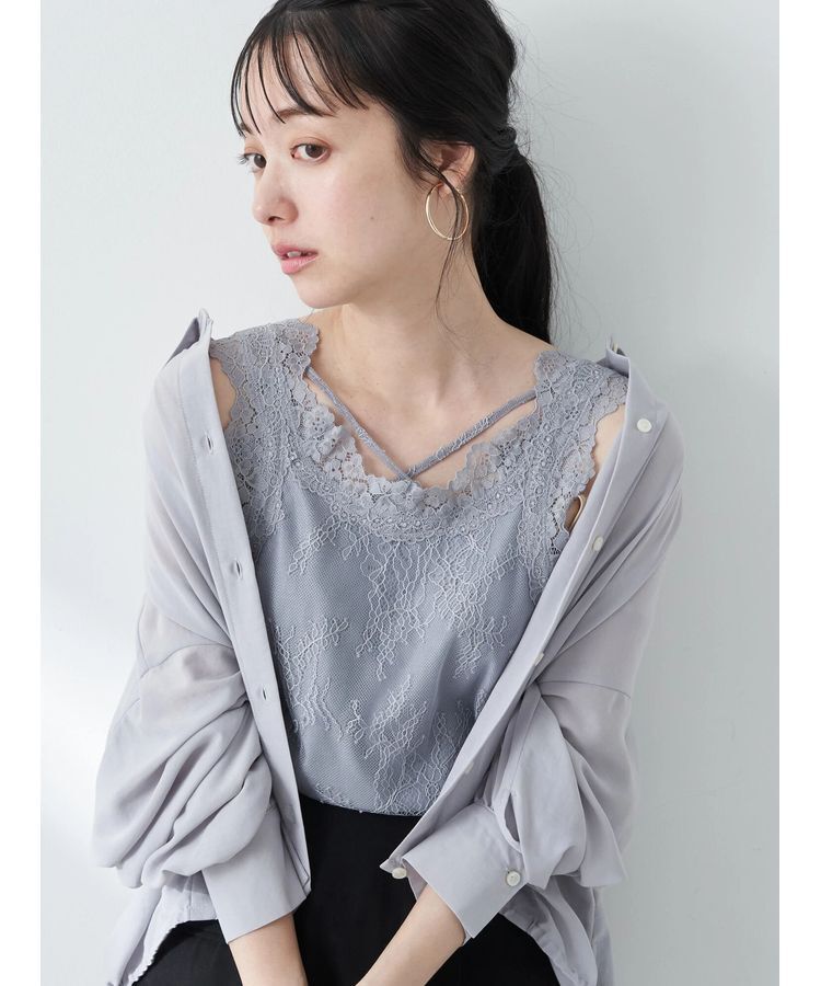 earth music&ecology「総レースキャミソール」|インナー|Blue