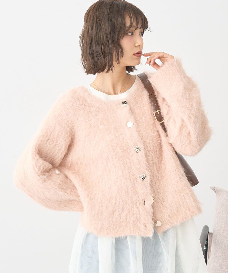 earth music&ecology「クルーネックシャギーカーディガン」|カーディガン|Pink