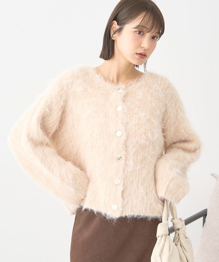 earth music&ecology「クルーネックシャギーカーディガン」|カーディガン|Light beige