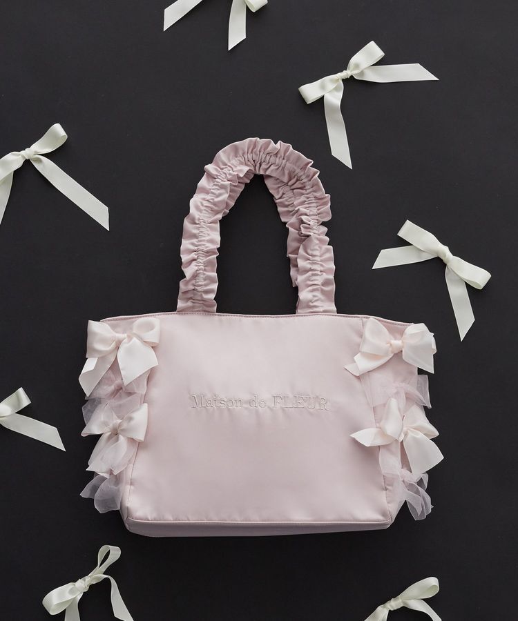 Maison de FLEUR「リボンギャザーハンドルトートバッグ」|トートバッグ|ピンク